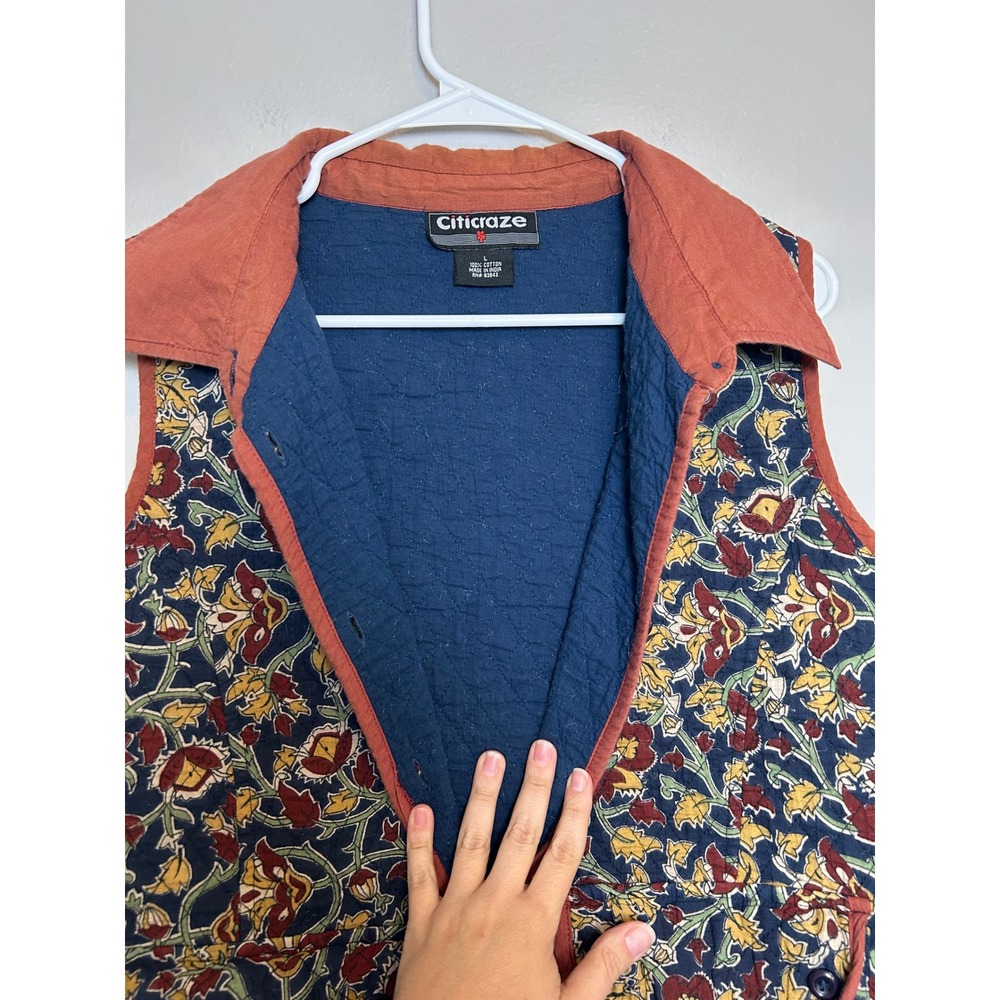Citicraze Women's L Quilted Floral Cotton Vest Boho Cottagecore Button Front - Picture 6 of 6